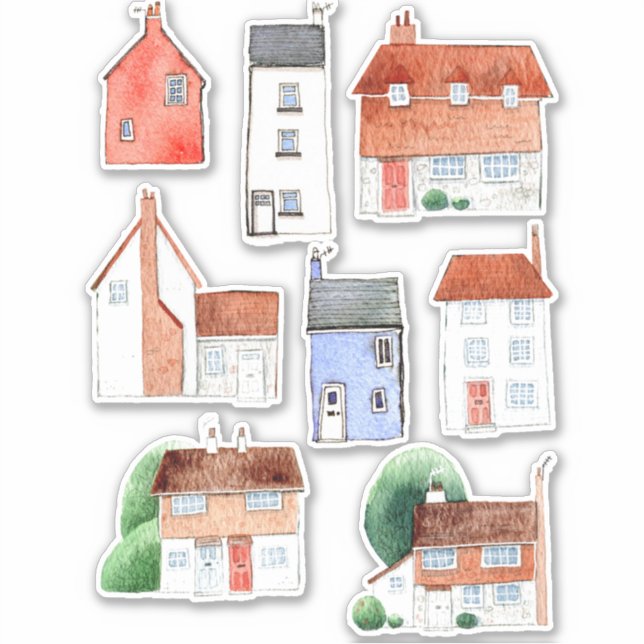 Sticker Maisons et chalets aquarelles (Devant)