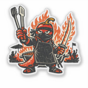 Sticker Maître Ninja BBQ Chili — Feu d'Été Vintage 