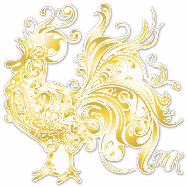 Sticker Majestic Chicken Golden Rooster Trendy Tribal Gold (Devant)