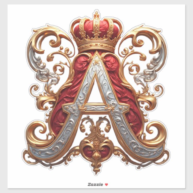 Sticker Majestueuse lettre ornée A avec couronne (Feuille)