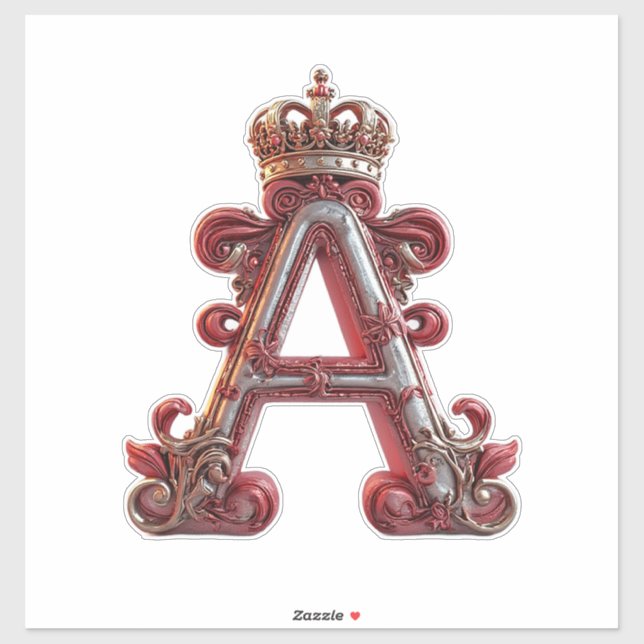 Sticker Majestueuse lettre ornée A avec couronne (Feuille)