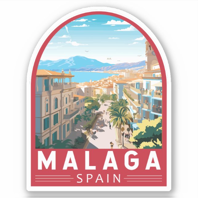 Sticker Malaga Espagne Travel Art Vintage (Devant)