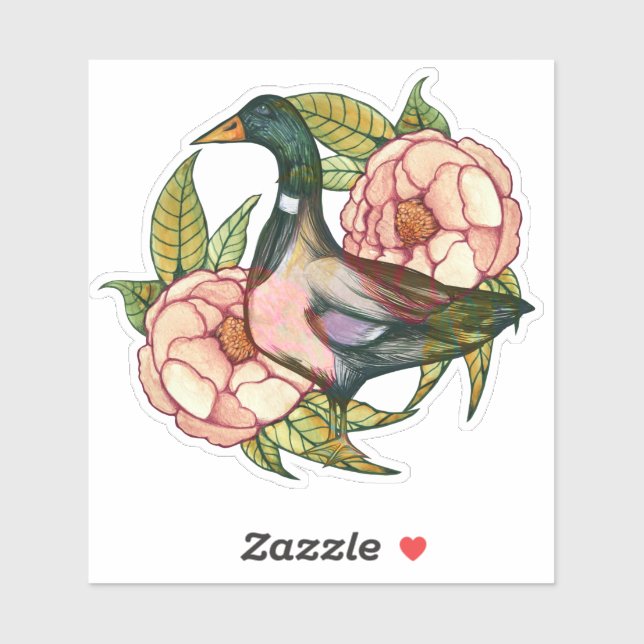 Sticker Mallard Duck Peony Amateurs de nature (Feuille)