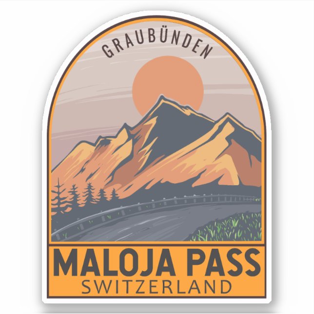 Sticker Maloja Pass Suisse Emblème Voyage Rétro (Devant)