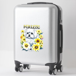 Sticker Maltais Petite : Gris de chien blanc en fleurs jau