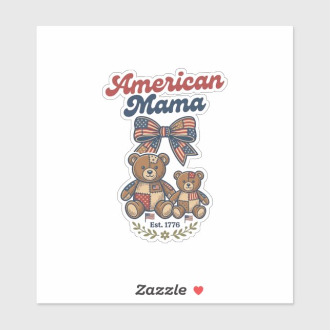 Sticker Mama Américaine Ours Patriote Patchwork Vector Des (Feuille)