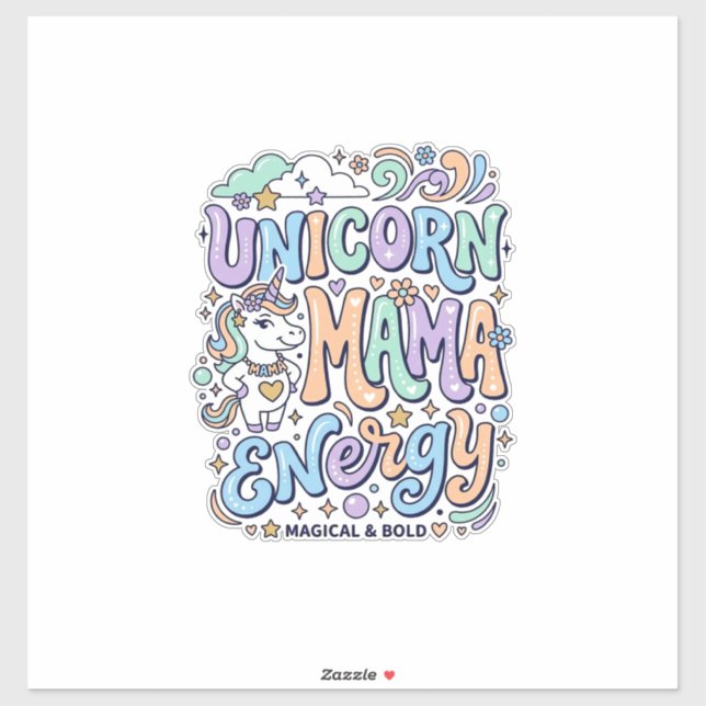 Sticker Mama Licorne Énergie Kawaii Dessin Vectoriel_1 (Feuille)