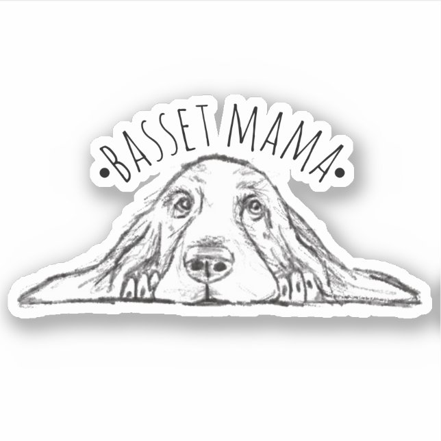 Sticker maman basset hound dessinée à la main noir blanc s (Devant)