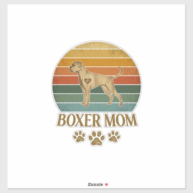Sticker Maman Boxer Chien Rétro Coucher de Soleil Empreint (Feuille)