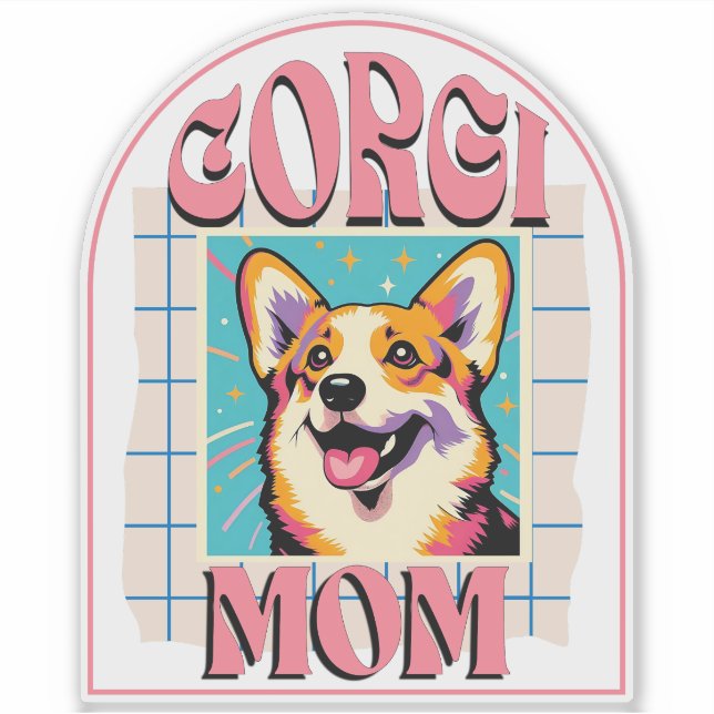 Sticker Maman Chien Corgi Pop Art (Devant)