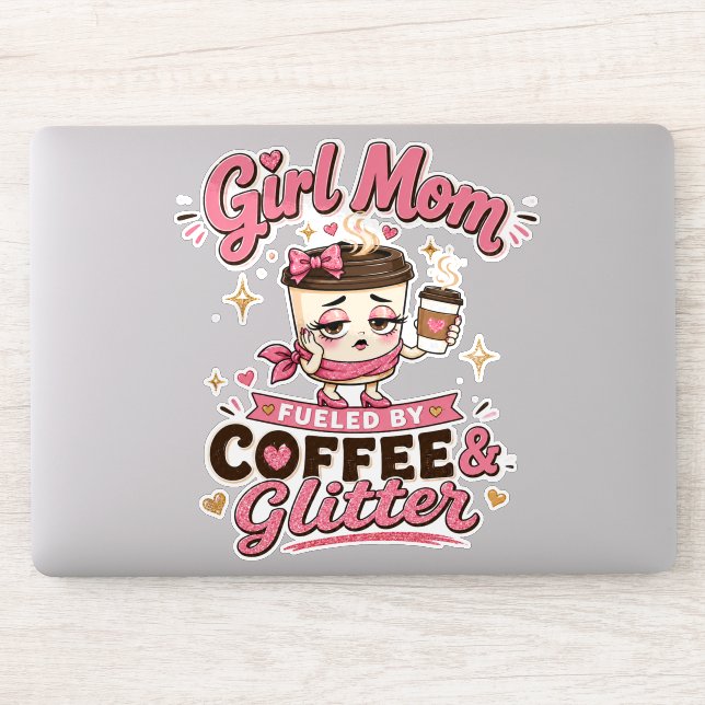 Sticker Maman de fille alimentée par le café et les paille (Ordinateur)