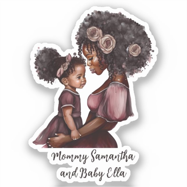 Sticker Maman et fille noire personnalisée (1) (Recto)