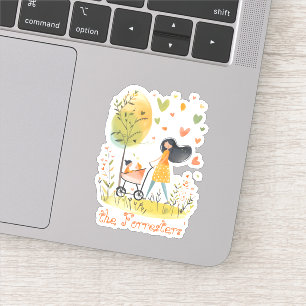 Sticker Maman et les jumeaux à la poussette