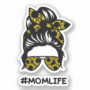 Sticker Maman #momlife fleur de soleil désordonné