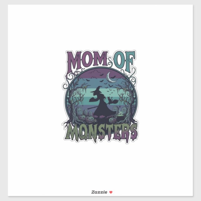 Sticker Maman Monstres Halloween Sorcière Lune Citrouilles (Feuille)