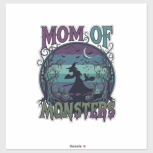 Sticker Maman Monstres Halloween Sorcière Lune Citrouilles