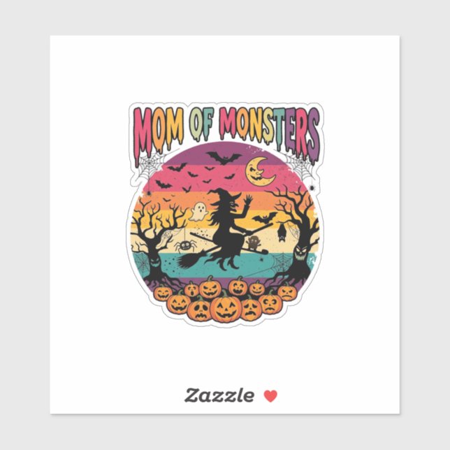Sticker Maman Monstres Sorcière Halloween Citrouilles Chau (Feuille)