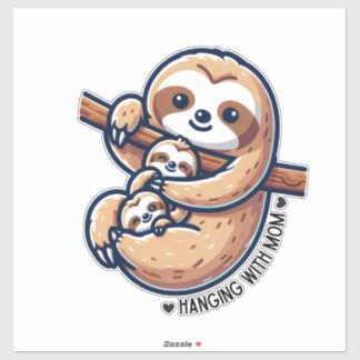 Sticker Maman paresseux avec bébés