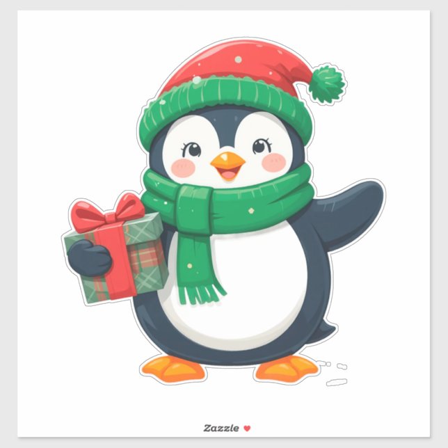 Sticker Manchot adorable habillé pour Noël (Feuille)