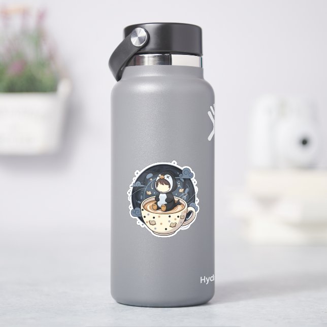 Sticker Manchot lisant avec une tasse chaude (HydroFlask)