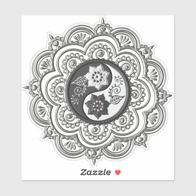 Sticker Mandala argent et noir (Feuille)