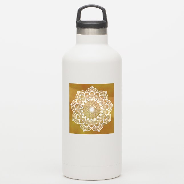 Sticker Mandala blanc sur fond doré (Gourde)