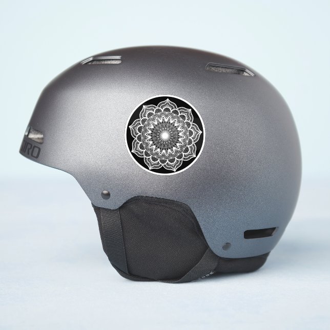 Sticker Mandala blanc sur fond noir (Côté casque)