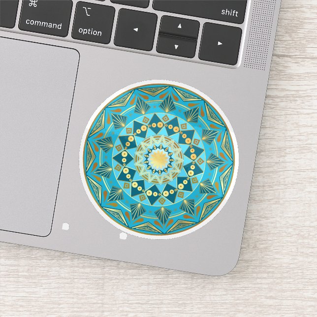 Sticker Mandala bleu or (Détail)