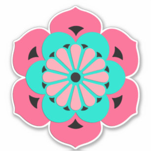 Sticker Mandala de fleur de Lotus, rose de corail et