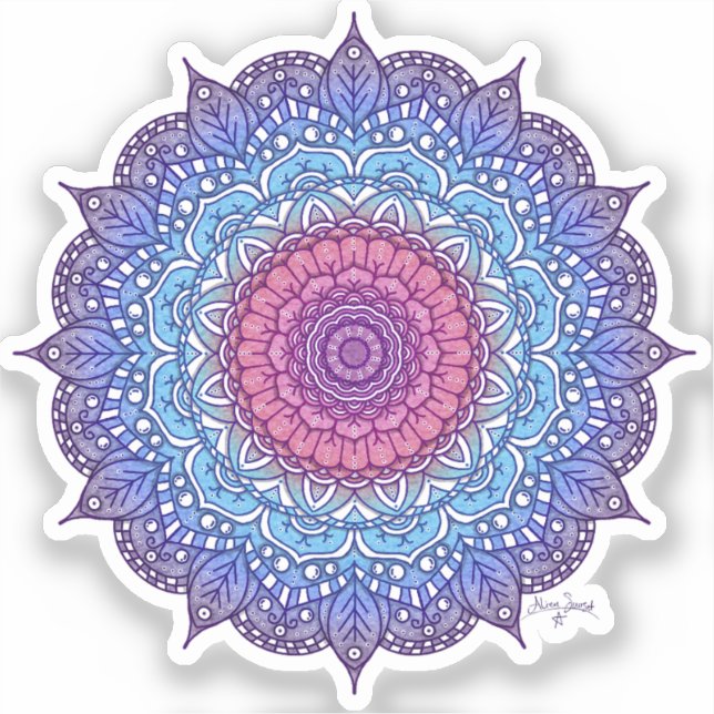 Sticker Mandala feuille de fleurs violettes (Recto)