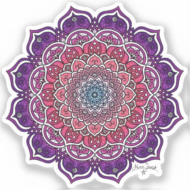 Sticker Mandala Florale rose-pourpre (Recto)