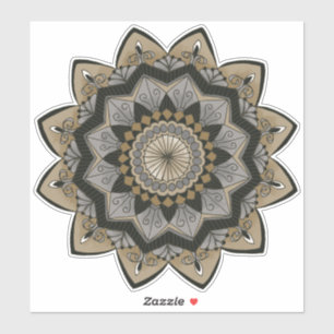 Sticker Mandala noir, argent et or inspiré par l'art déc