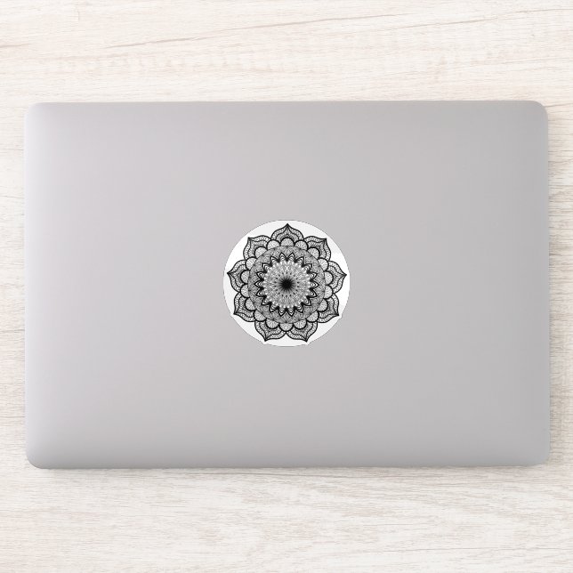 Sticker Mandala noir sur fond blanc (Ordinateur)