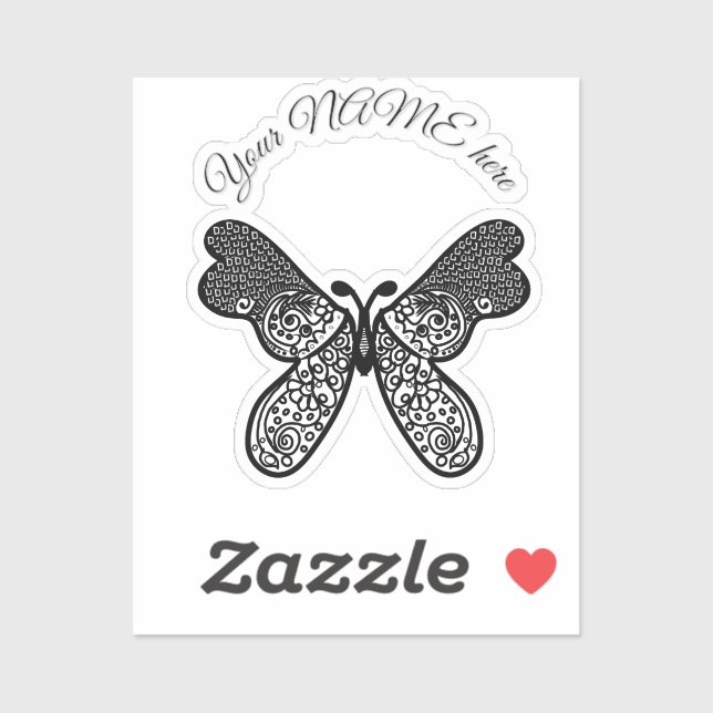 Sticker Mandala papillon boho complexe noir et blanc A (Feuille)