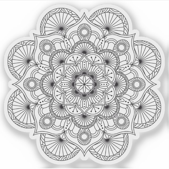 Sticker Mandala Retro dessiné à la main bio noir et blanc (Devant)