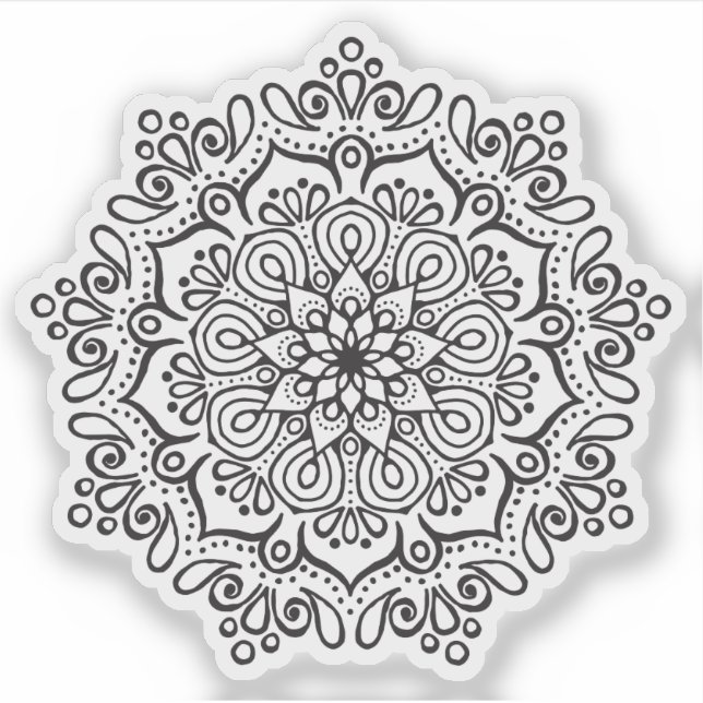 Sticker Mandala Retro dessiné à la main bio noir et blanc (Devant)