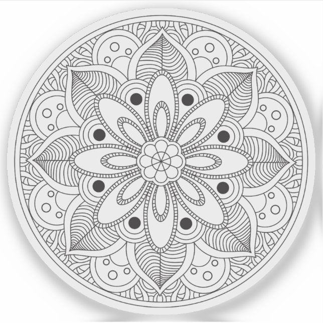 Sticker Mandala Rétro dessiné à la main organique noir et  (Devant)