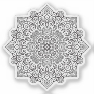 Sticker Mandala Rétro dessiné à la main organique noir et