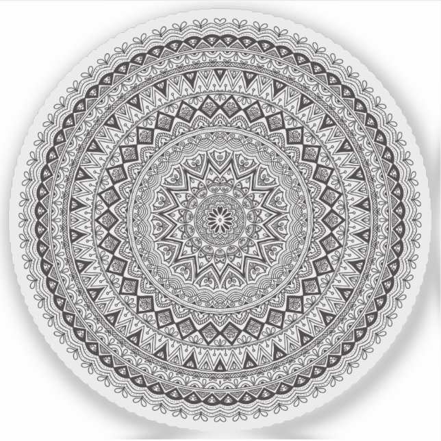 Sticker Mandala Retro dessinée à la main fleur noire et bl (Devant)