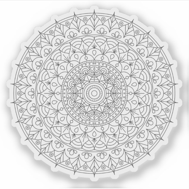 Sticker Mandala Retro dessinée à la main fleur noire et bl (Devant)