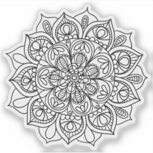 Sticker Mandala Retro dessinée à la main fleur noire et bl
