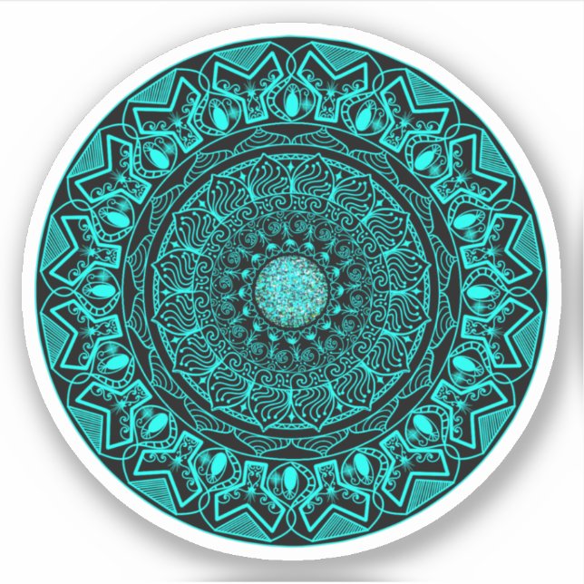 Sticker Mandala rond turquoise élégant (Devant)