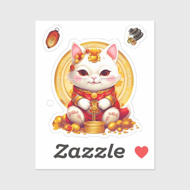 Sticker Maneki Neko Fortune Chat, Cat autocollant. (Feuille)