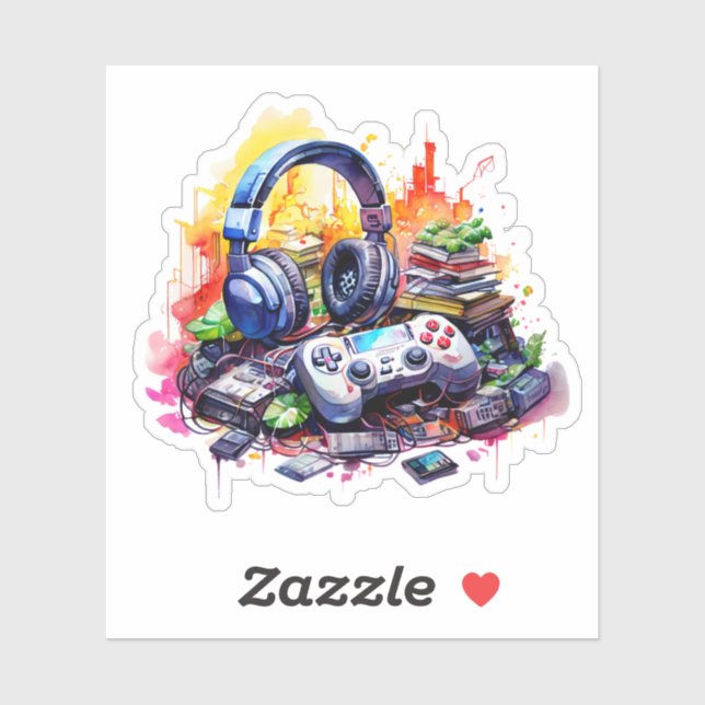 Sticker Manette de jeu vidéo, Casques, Bandes dessinées po (Feuille)