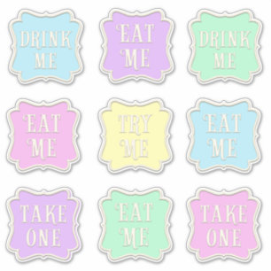 Sticker "Mange-moi" "Bois-moi" Wonderland Tea Party Coloré