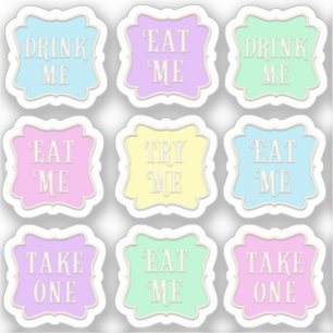 Sticker "Mange-moi" "Bois-moi" Wonderland Tea Party Pastel