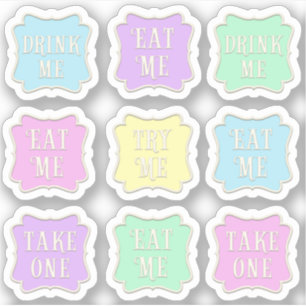 Sticker "Mange-moi" "Bois-moi" Wonderland Tea Party Set 9