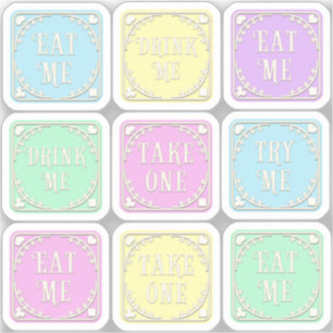 Sticker "Mange-moi" "Bois-moi" Wonderland Tea Party Whimsi