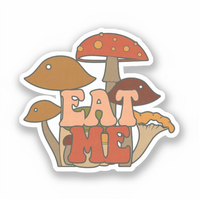 Sticker "Mange-moi" - Conception Whimsical Mushroom (Recto)