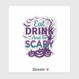 Sticker Manger Boire Être Effrayant Halloween Arbre Squele